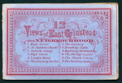 Leporello-Album East Grinstead mit 12 Ansichten, High Street, Sackville College, London Road, The Cemetery, The Old Cage