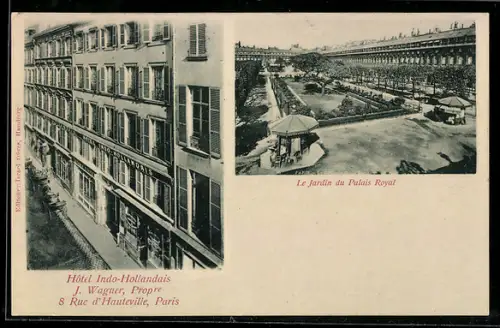 AK Paris, Hôtel Indo-Hollandais, J. Wagner, 8 Rue d`Hauteville, Le Jardin du Palais Royal
