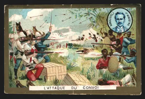 Sammelbild J. Legrand, Schokolade, L`Attaque du convoi, Portrait Minister Ramalivoli