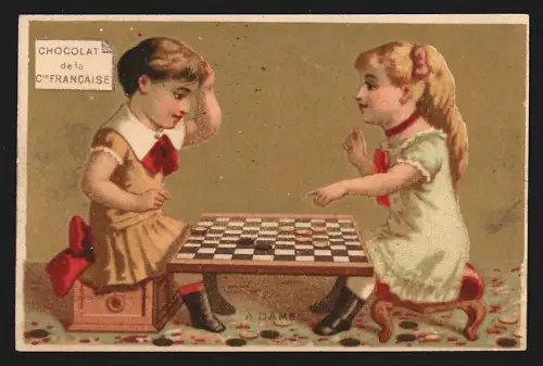 Sammelbild Chocolats Comp. Francaise, Schokolade und Tee, Kinder beim Damespiel