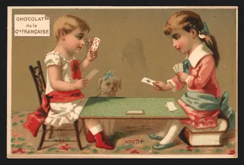 Sammelbild Chocolats Comp. Francaise, Schokolade und Tee, Kinder beim Kartenspiel