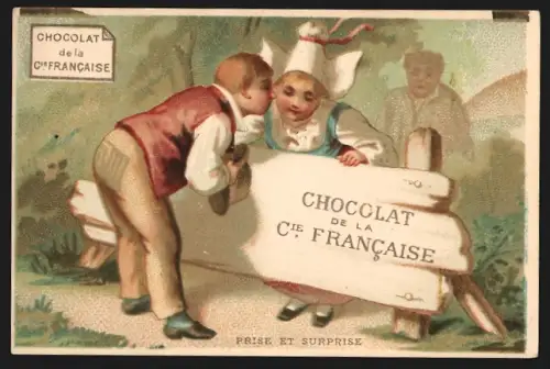 Sammelbild Chocolats Comp. Francaise, Schokolade und Tee, Mann und Frau in Tracht