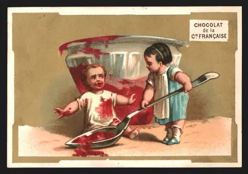 Sammelbild Paris, Chocolats Comp. Francaise, Schokolade und Tee, Kinder neben riesigem Marmeladenglas