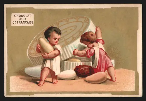 Sammelbild Paris, Chocolats Comp. Francaise, Schokolade und Tee, Kinder nehmen sich riesige Süssigkeiten