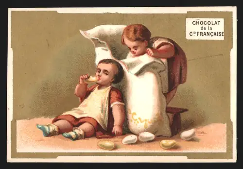 Sammelbild Paris, Chocolats & Thés Comp. Francaise, Schokolade und Tee, Kinder mit grossen Süssigkeiten