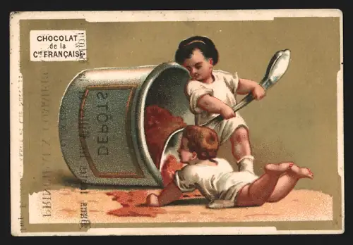 Sammelbild Chocolats Comp. Francaise, Schokolade und Tee, Kinder mit gigantischem Süssigkeitenglas