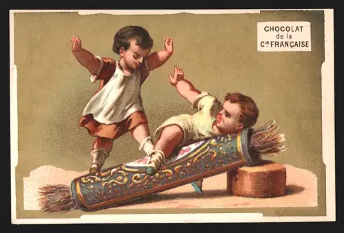 Sammelbild Paris, Chocolats Comp. Francaise, Schokolade und Tee, Kinder mit einer grossen Verpackung