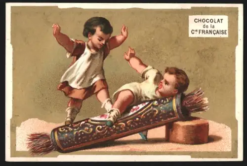Sammelbild Paris, Chocolats Comp. Francaise, Schokolade und Tee, Kinder mit einer Verpackung