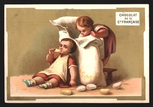 Sammelbild Paris, Chocolats Comp. Francaise, Schokolade und Tee, Kinder essen Süssigkeiten
