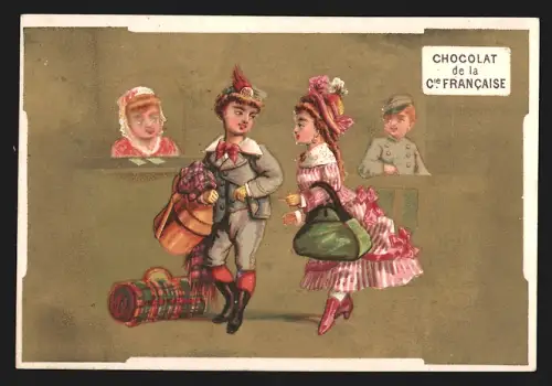 Sammelbild Paris, Chocolats Comp. Francaise, Schokolade und Tee, Kinder in feiner Kleidung