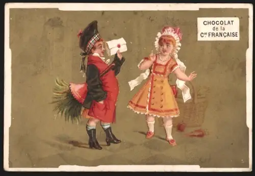 Sammelbild Paris, Chocolats Comp. Francaise, Schokolade und Tee, Kinder mit Briefumschlag
