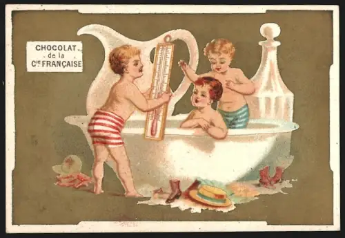 Sammelbild Paris, Chocolats Comp. Francaise, Schokolade und Tee, Kinder in einer Badewanne