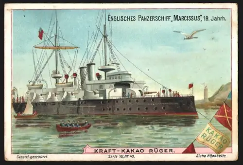 Sammelbild Dresden, Otto Rüger, Kakao, Englisches Panzerschiff Marcissus