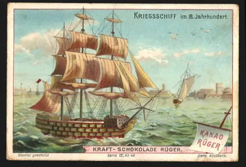 Sammelbild Dresden, Otto Rüger, Kakao, Kriegsschiff im 18. Jahrhundert