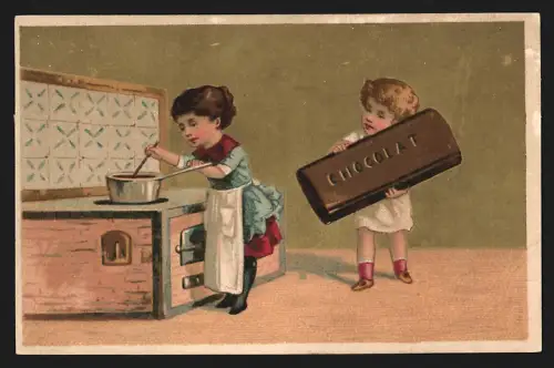 Sammelbild Paris, Lefort Gendre & Succ., Fabrique de Chocolats, Schokolade, Kinder mit riesiger Schokolade