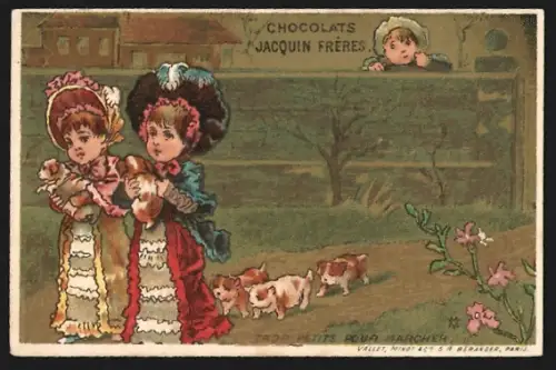 Sammelbild Paris, Jacquin Frères, Schokolade, Kinder mit Welpen