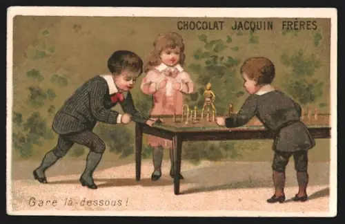Sammelbild Paris, Jacquin Frères, Schokolade, Kinder beim Spiel an einem Tisch