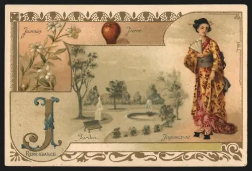 Sammelbild Chocolat de la Havane, Schokolade, Geisha mit Fächer und Kimono