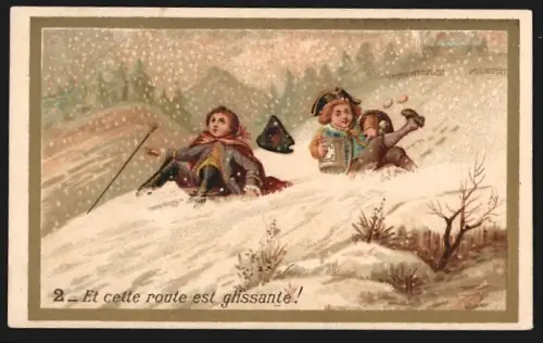 Sammelbild Chocolat de la Havane, Schokolade, Kinder rutschen im Schnee aus
