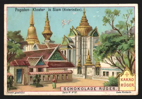 Sammelbild Dresden, Otto Rüger, Kakao und Schokolade, Pogoden-Kloster in Siam