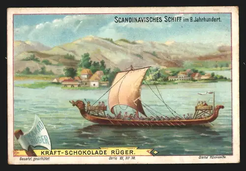 Sammelbild Dresden, Otto Rüger, Kakao und Schokolade, Skandinavisches Schiff im 9. Jahrhundert