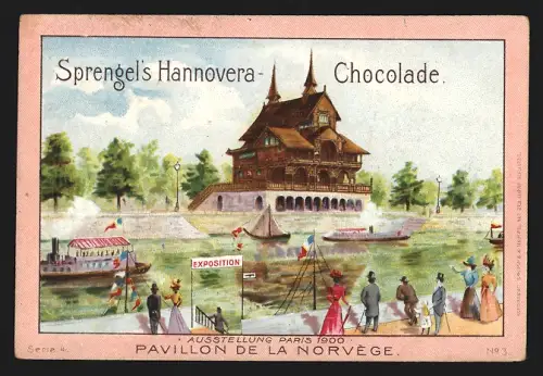Sammelbild Hannover, B. Sprengel, Schokolade und Kakao, Pavillon de la Norvège
