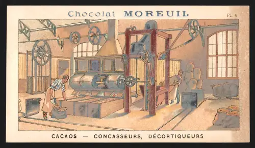 Sammelbild Clichy, Moreuil, Schokolade, Concasseurs, décortiqueurs