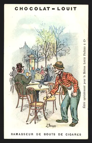 Sammelbild Lyon, Chocolat-Louit, Schokolade, Ramasseur de bouts de cigares