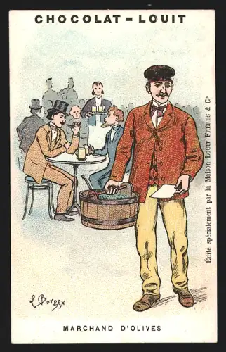 Sammelbild Lyon, Chocolat-Louit, Schokolade, Marchand d`olives