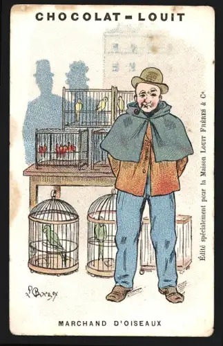 Sammelbild Lyon, Chocolat-Louit, Schokolade, Marchand d`oiseaux