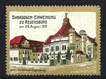 Reklamemarke Regensburg, Synagogen-Einweihung 1912, Strasseneck vor der Synagoge