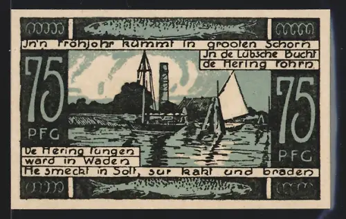 Notgeld Travemünde 1922, 50 Pfennig, Hotel Deutscher Kaiser, Blick zum Hafen mit Leuchtturm
