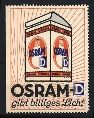Reklamemarke Osram - D gibt billiges Licht, Glühbirnenschachtel
