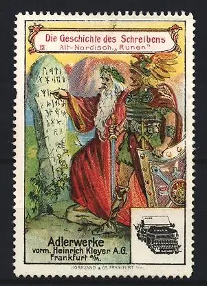 Reklamemarke Frankfurt / Main, Adler Schreibmaschine der Adlerwerke, Geschichte des Schreibens, Alt-Nordische Runen