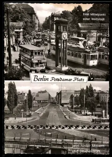 AK Berlin, Potsdamer Platz als Grenze zwischen Ost und West und ehemaliger Mittelpunkt der Metropole
