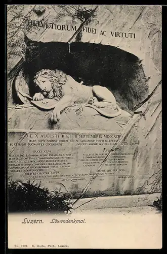 AK Luzern, Löwendenkmal mit Inschrift