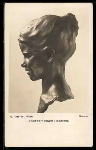 AK Skulptur Portrait eines Mädchen von G. Ambrosi