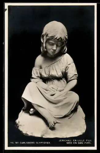 AK Skulptur En Lille Pige med en dod Fugl von Jerichau