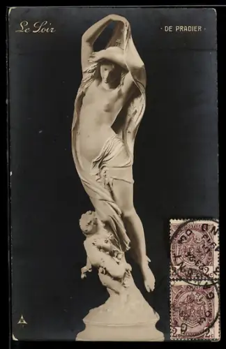 AK Skulptur Le Loir, schöne nackte Frau mit Putto