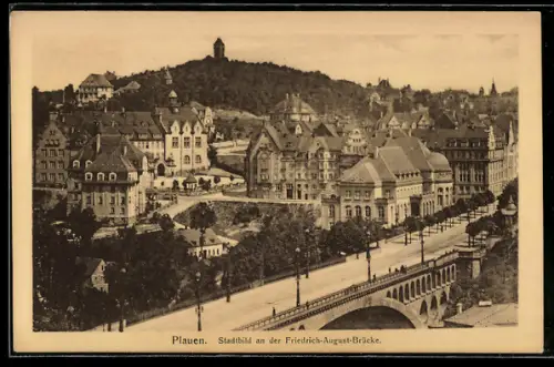 AK Plauen, Stadtbild an der Friedrich-August-Brücke