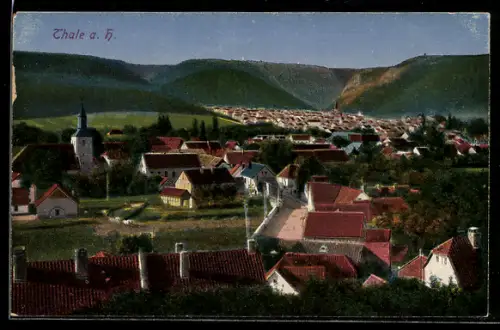 AK Thale a. H., Ortsansicht mit Kirche und umliegenden Bergen