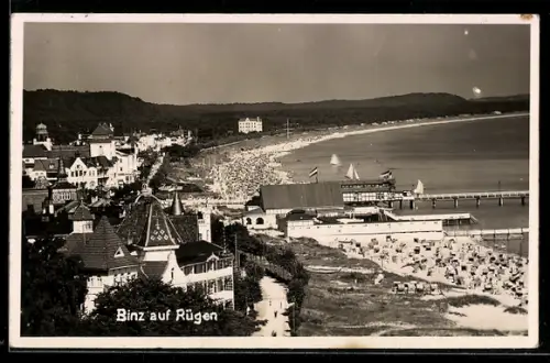 AK Binz auf Rügen, Strandpromenade, Seebrücke, Badestrand