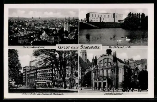 AK Bielefeld, Gesamtansicht, Dr. Oetkerhalle, Krankenhaus mit Haus der Technik, Stadttheater
