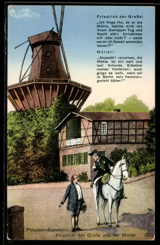 AK Potsdam-Sanssouci, Friedrich der Grosse und der Müller an der Historischen Mühle