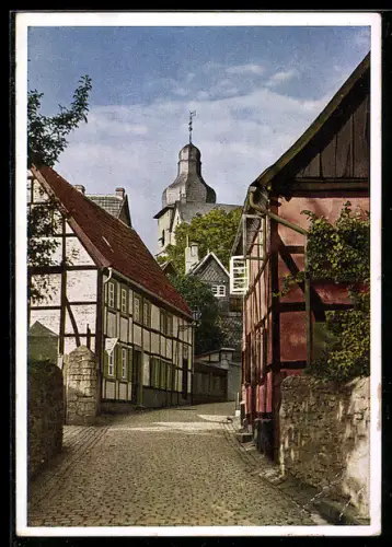 AK Soest, Blick durch die Kleine Osthofe zur Hohnekirche