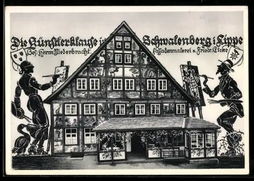 Künstler-AK Schmallenberg /Lippe, Künstlerklause, Hofmalerei H. Niederbracht, Fassadenmalerei