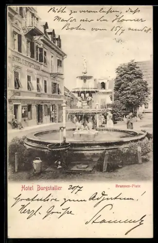 AK Millstatt am See, Hotel Burgstaller und Brunnen-Platz