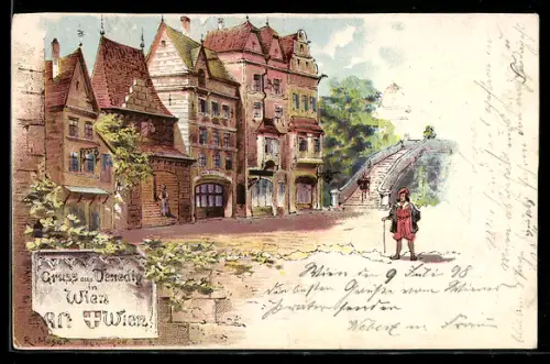 Lithographie Wien, Ausstellung Venedig in Wien, Alte Häuser