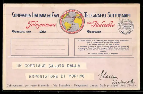 AK Torino, Esposizione 1928, Compagnia Italiana dei Cavi Telegrafici Sottomarini