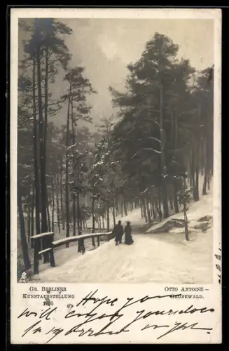 AK Berlin, Grosse Berliner Kunstausstellung 1905, Paar im Grunewald im Winter
